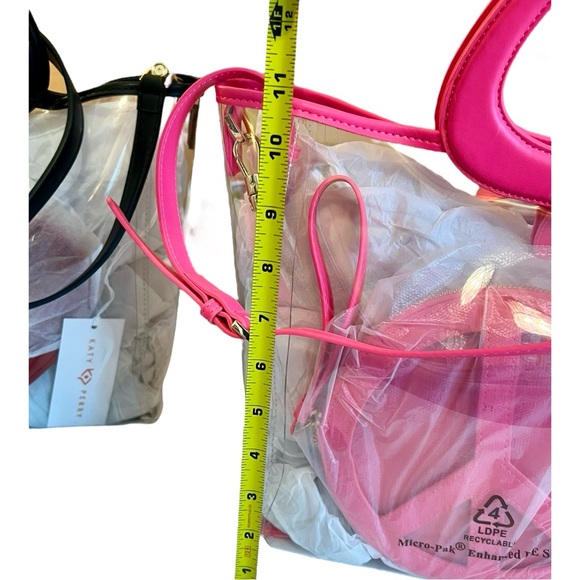 Katy Perry Clear Tote Pink Double Top Handles Jelly Tote With Peace Wristlet - Picture 8 of 11
